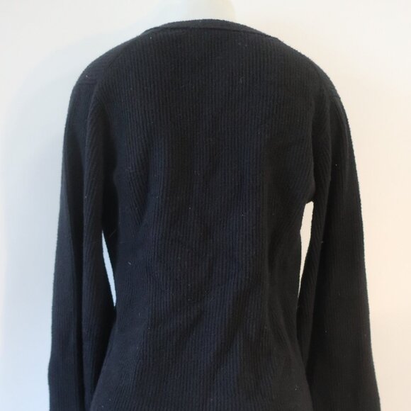 Women Helmut Lang Black V-Neck Ribbed Cotton Blend Chunky Cardigan Sweater S - Picture 6 of 13